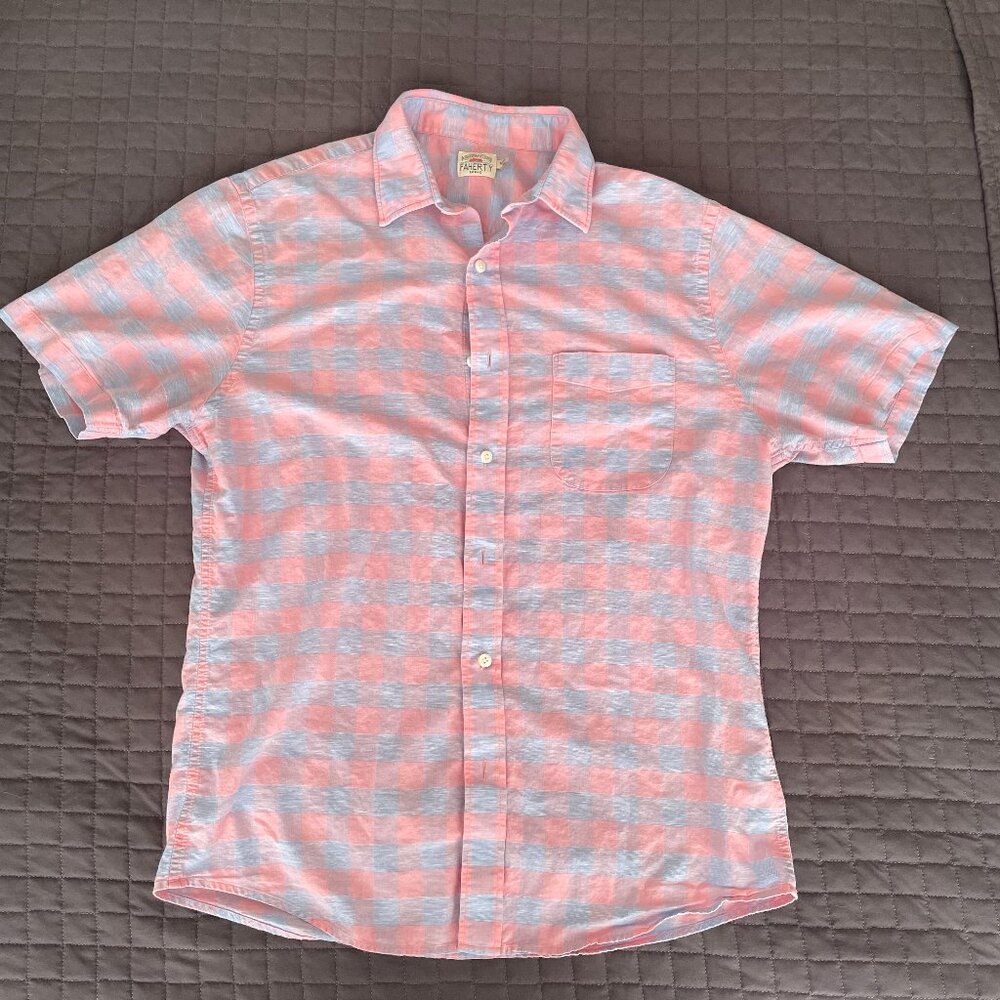 Faherty Shirt Mens Medium Pink Blue Cotton Linen Blend Button Up Short Sleeve